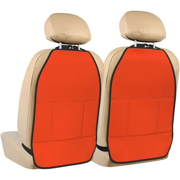Xecao Orange Pattern Car Seat Back Protector 2 Pack Large Capacity Pocket, Kick Mats Back Seat Protector