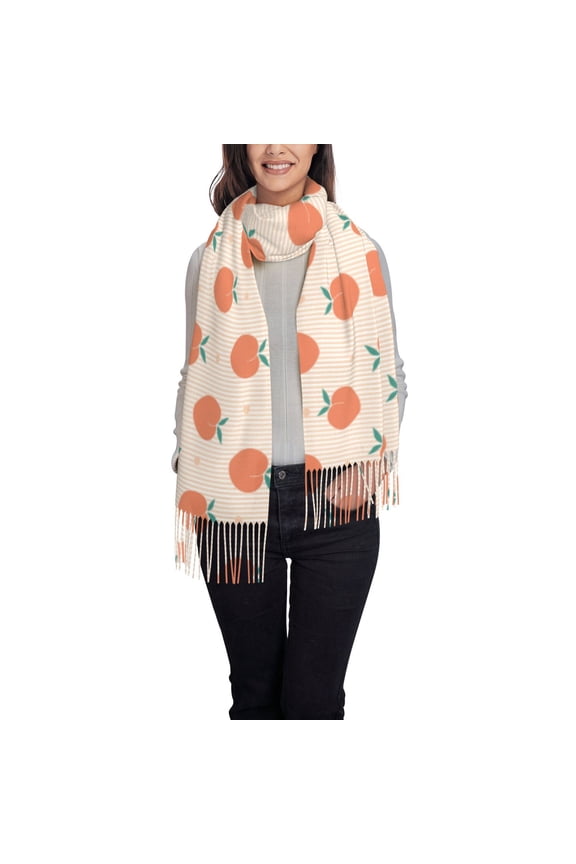 Orange Peach Pattern Womens Winter Scarf Fall Scarf Oversized Large Scarf for Women Warm Shawl Wrap