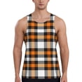 thumbnail image 1 of Xecao Orange Plaid Men's Tank Top Workout Quick Dry Sleeveless Gym Jogging Muscle Shirts Summer Swim Beach Tops, 1 of 9