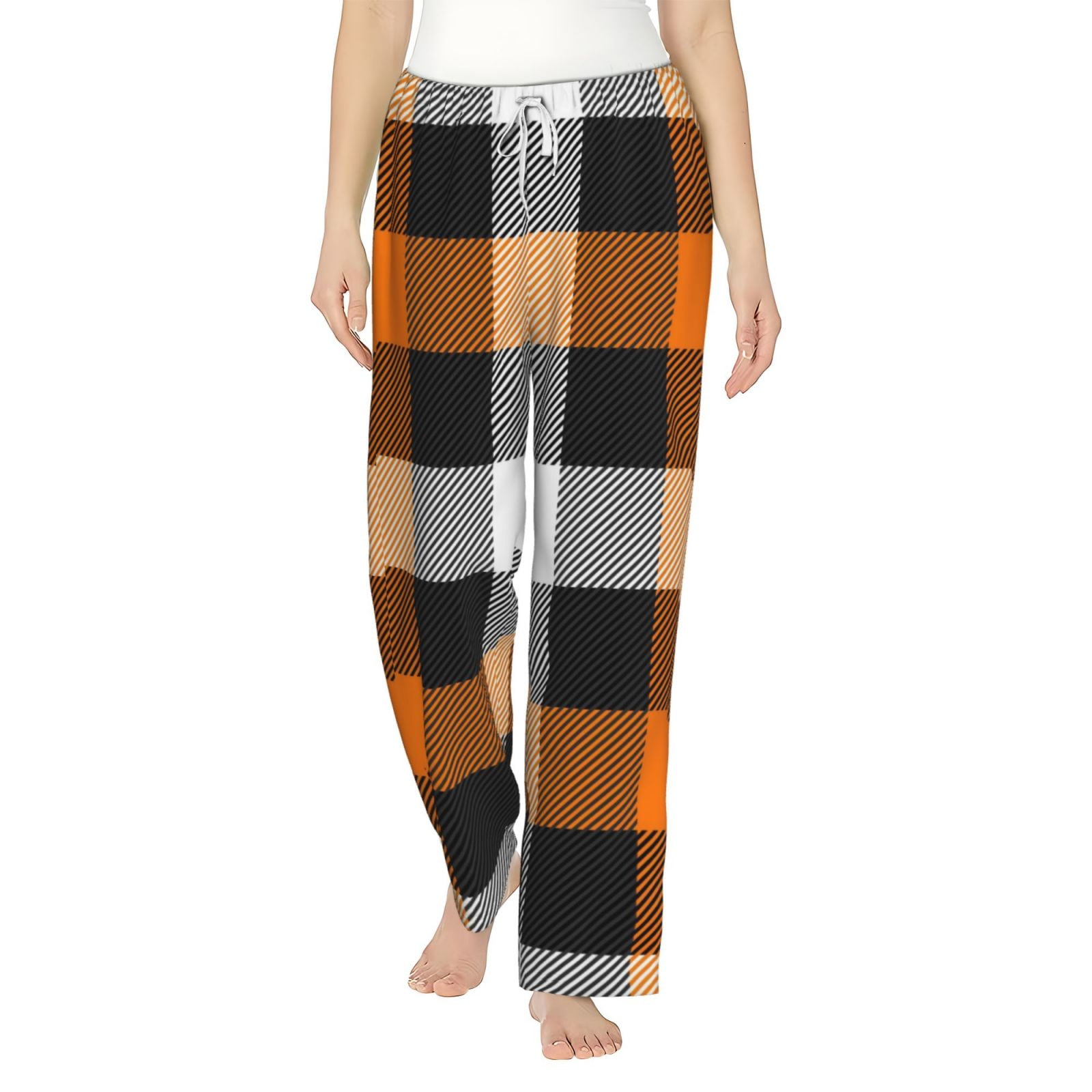 Xecao Orange Plaid Women's Straight Lounge Pajama Pants: The Epitome of ...