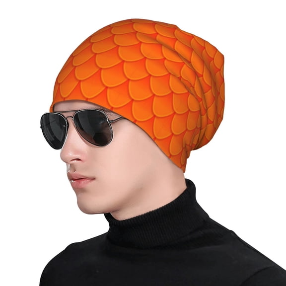 Xecao Orange Scales Print Beanie Knitted Hat for Men Women, Winter Fashion Knit Cuffed Caps Unisex