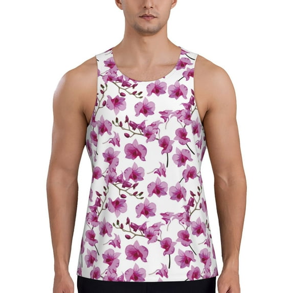 Xecao Orchids Flowers Men's Tank Top Workout Quick Dry Sleeveless Gym Jogging Muscle Shirts Summer Swim Beach Tops