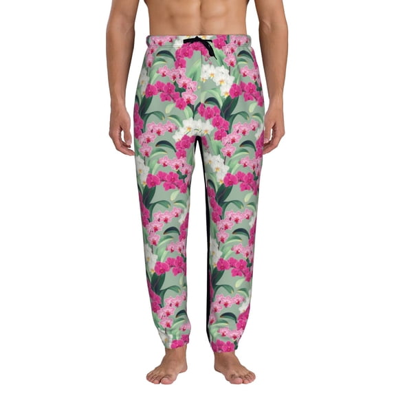 Xecao Orchids Flowers Print Active Tech Joggers for Men, Mens Sweatpants Lounge Pants with Pockets-X-Large