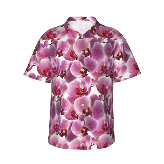 Xecao Orchids Flowers print Hawaiian shirt - a stylish short-sleeve button-down for men, perfect for casual beach and tropical outings.