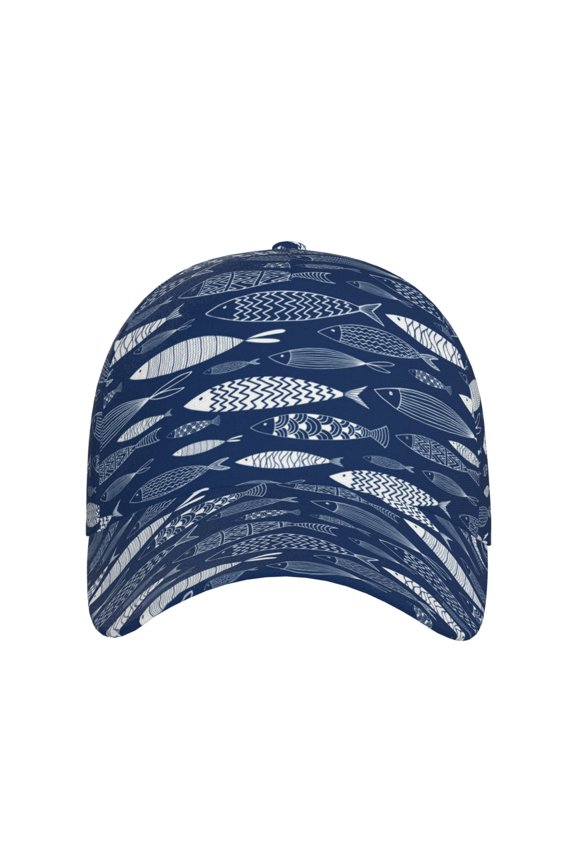 Ornamental Fish for Baseball Cap: Unisex, crafted from classic polyester twill fabric, featuring a soft unconstructed design