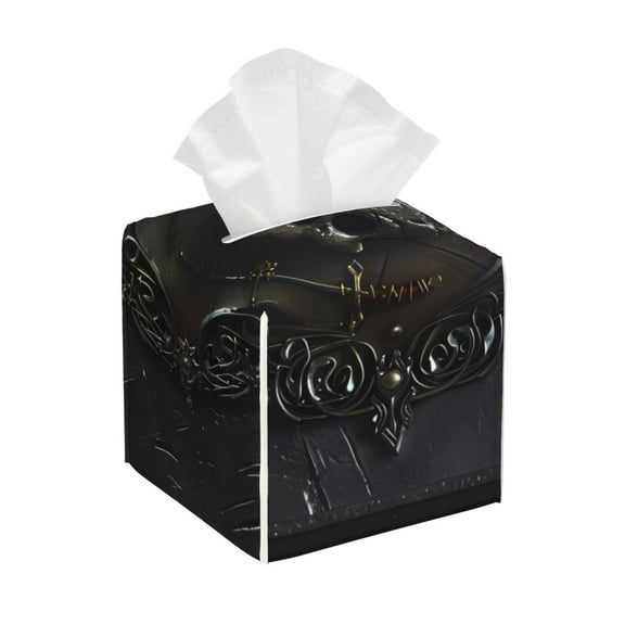 Xecao Ornate Dark Skull Book for Tissue Box Cover Holder Square - Leather Decorative Organizer for Tabletop, Bathroom, Car, Office
