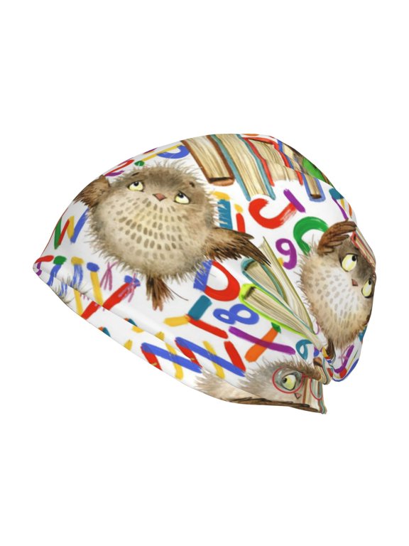 Owl Back To School Print Knit Hat,Winter Beanie for Men Women, Beanie Soft Warm Ski Stocking Cuffed Cap