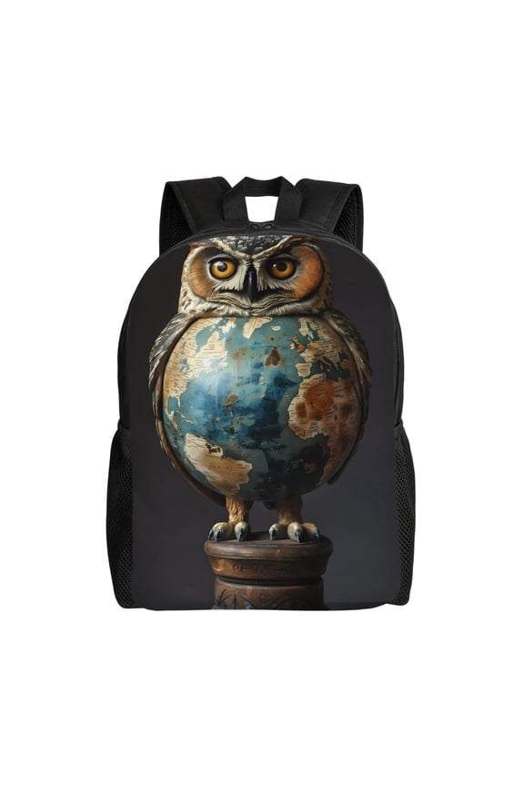 Owl Globe Sculpture Print School Backpack with Laptop Compartment Small Travel Laptop Backpack for Women Men Waterproof College Backpack Simple School Bag