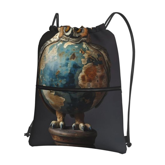 Xecao Owl Globe Sculpture for Drawstring Bags,Pull String Backpack Bags,String Bag Sackpack