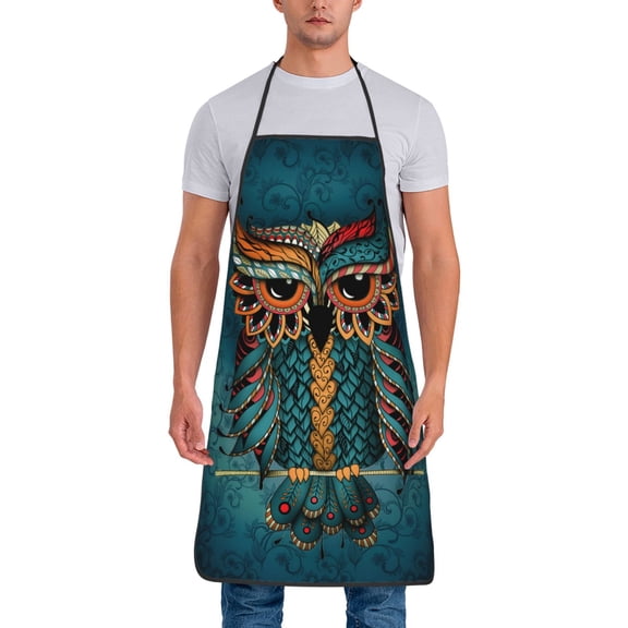 Xecao Owl In Blue Print Funny BBQ Chef Aprons for Men Women,Adjustable Kitchen Cooking Aprons with Pocket Waterproof Oil Proof No Pilling Fading