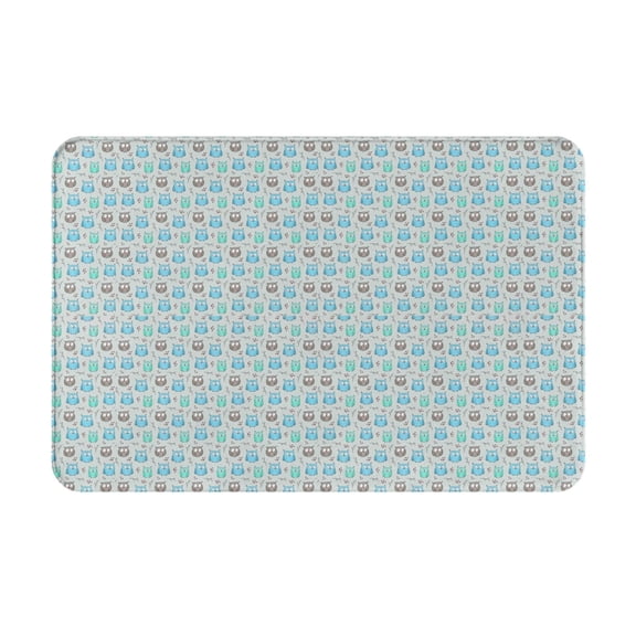 Xecao Owl print Flannel Mat: Non-slip, 16x24in. Ideal for kitchen, bedroom, bath & living room.