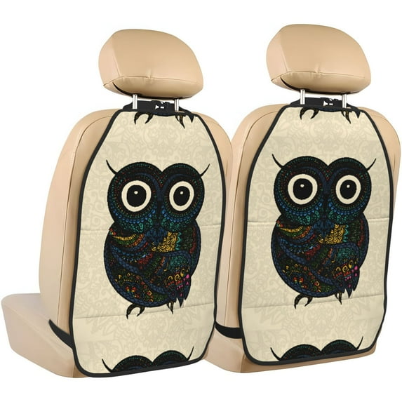 Xecao Owl with Mandala Pattern Car Seat Back Protector 2 Pack Large Capacity Pocket, Kick Mats Back Seat Protector