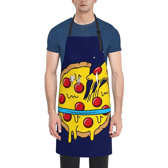 Xecao PLANETA EN FORMA DE PIZZA Print Kitchen Cooking Aprons, Waterproof Adjustable Bib Aprons with 2 Pockets for Women Men Chef