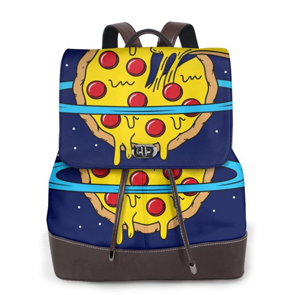 Xecao PLANETA EN FORMA DE PIZZA Print Large Backpack Soft Leather for Women Travel with Compartment, Adjustable Convertible Strap