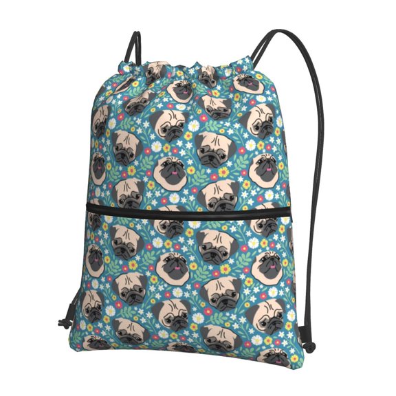Xecao PUG HEAD And Flower for Drawstring Bags,Pull String Backpack Bags,String Bag Sackpack