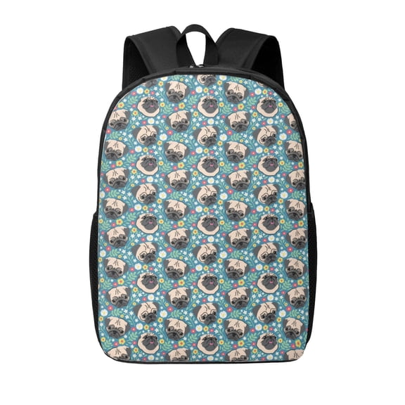 Xecao PUG HEAD And Flower print Travel Backpack, Large Computer Backpack for Men Women, College School Rucksack Book Bag