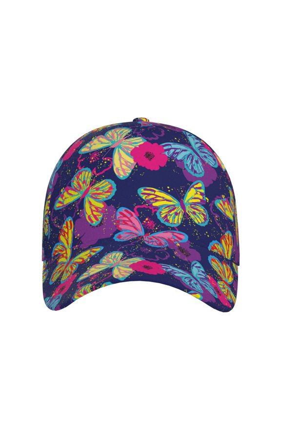 Paint Butterflies for Baseball Cap: Unisex, crafted from classic polyester twill fabric, featuring a soft unconstructed design