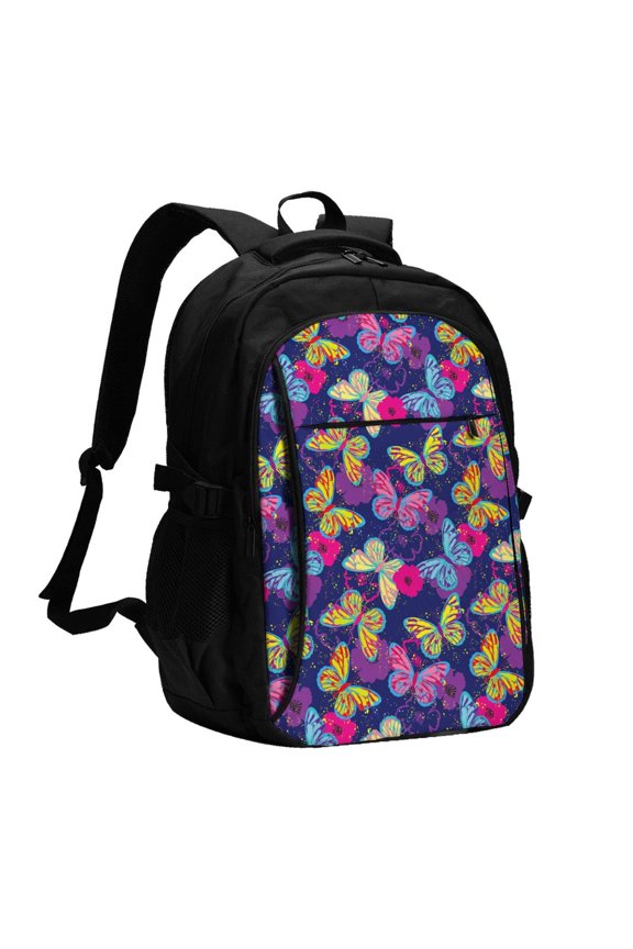 Paint Butterflies for Travel Laptop Backpack, USB-Charging-Enabled, Spacious Business Backpack for Men and Women,College School Computer Bag