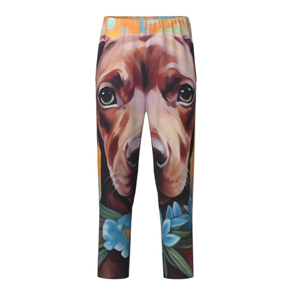 Xecao Painted Flower Puppy Print Teenagers' Pajama Pants Long Sleep Pants Soft Elastic Waist Pajama Bottoms Elastic waist with 2 Pockets 5-16 Years-XS(5-6)