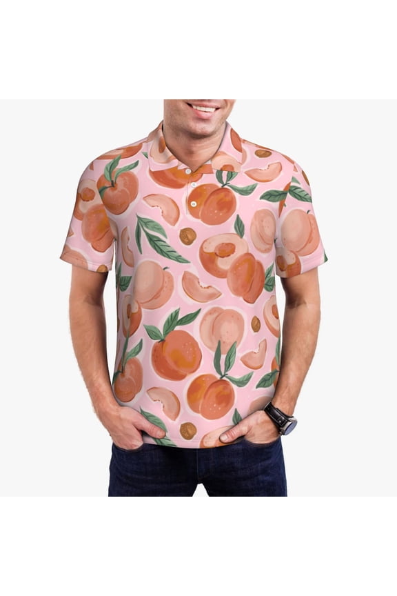Painting Peach Mens' Casual Short Sleeve Button-Down Polo Shirts for a Classic Golf Shirts-