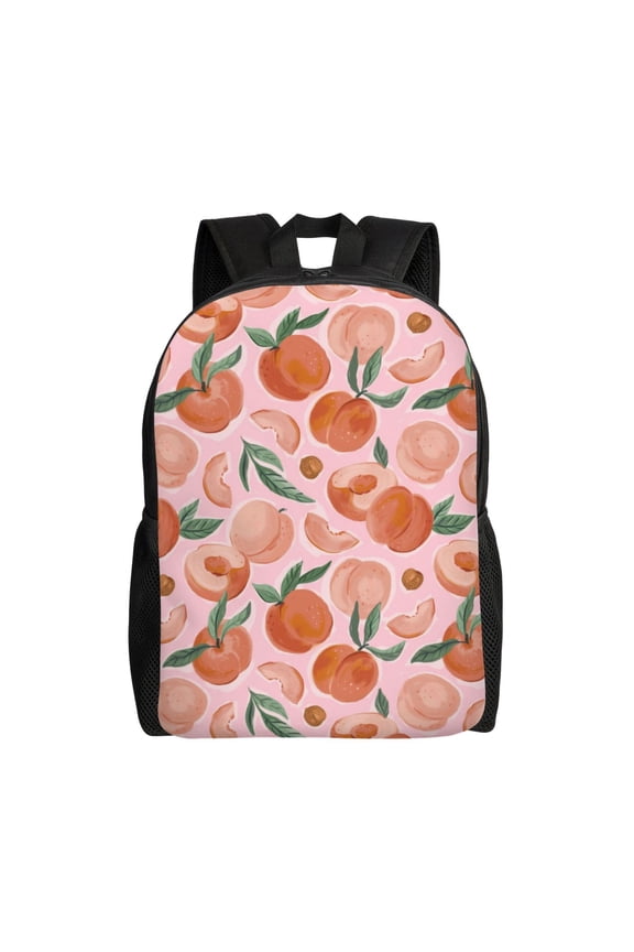 Painting Peach Print School Backpack with Laptop Compartment Small Travel Laptop Backpack for Women Men Waterproof College Backpack Simple School Bag