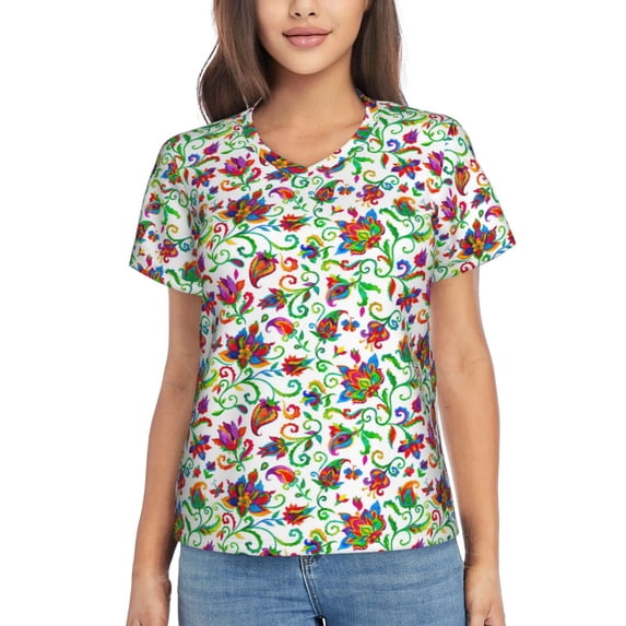 Xecao Paisley for Women's V-Neck T-Shirts-Elegant Half-Sleeve Tops Perfect for Summer-3X-Large