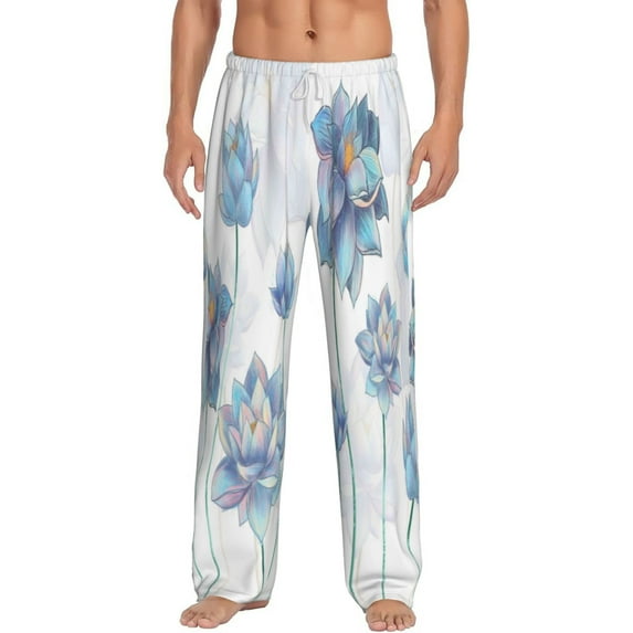 Xecao Pale Blue Lotus Flowers Men's Straight Lounge Pajama Pants: The Ultimate in Comfortable Sleepwear