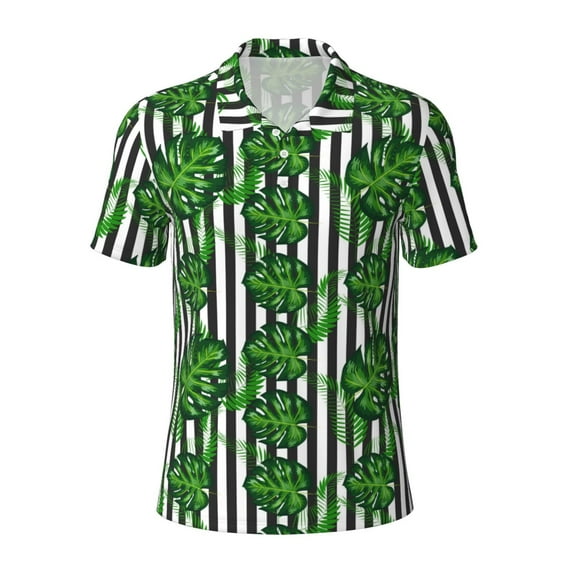 Xecao Palm Greenery for Mens' Casual Short Sleeve Button-Down Polo Shirts for a Classic Golf Look