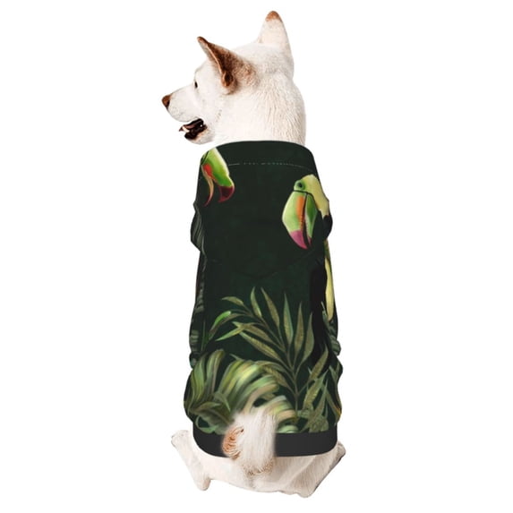 Xecao Palm Leaves And Exotic Birds Pattern Sweatshirts Winter Pet Dog Hoodie Puppy Coat Dog Sweaters Dog Clothes with Hat Dog Clothes Costume Outfit,Small Pets Wear-Medium