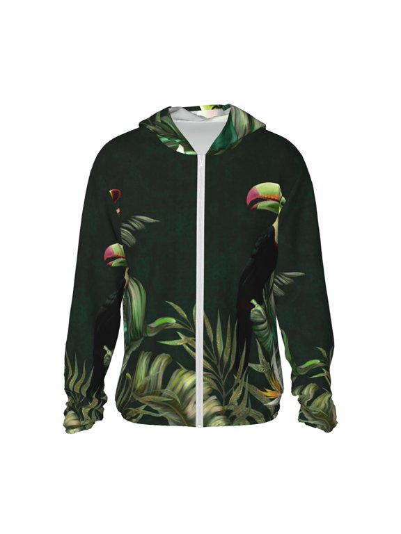 Palm Leaves And Exotic Birds for Sun Shirt-A lightweight, Hoodie-Style Long-Sleeve UV Protection Garment Designed for Other Outdoor Activities. -X-Large