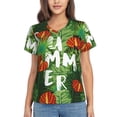 thumbnail image 1 of Xecao Palm Leaves And Tropical Flowers for Women's V-Neck T-Shirts-Elegant Half-Sleeve Tops Perfect for Summer-XX-Large, 1 of 5
