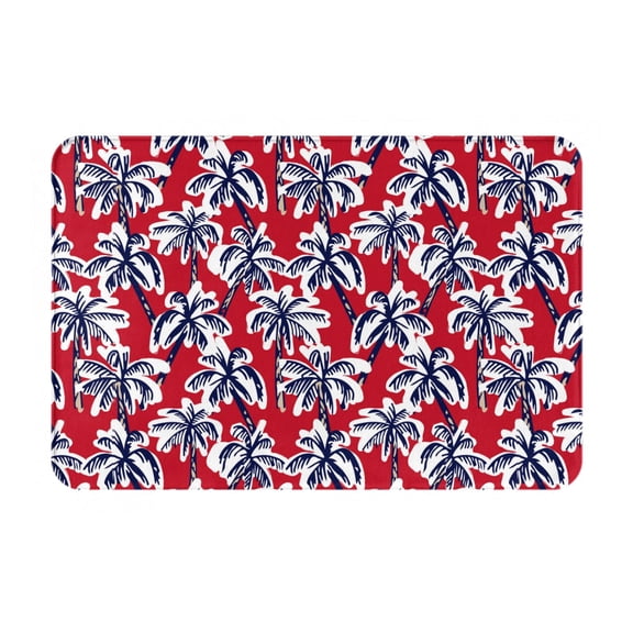 Xecao Palm Tree Pattern on Red print Flannel Mat: Non-slip, 16x24in. Ideal for kitchen, bedroom, bath & living room.