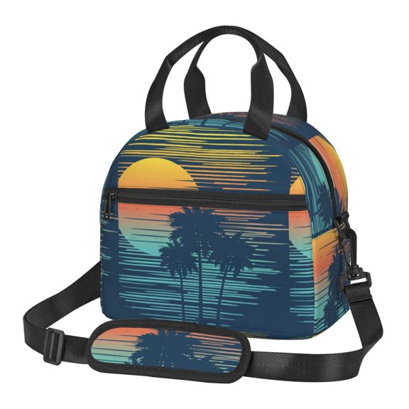 Xecao Palm Trees Print Insulated Lunch Box, Lunch Cags Lunch Bag Featuring An Adjustable Shoulder Strap