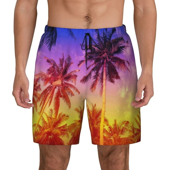 Xecao Palm Trees at Sunset for Men's Swimming Trunks Swim Trunks Quick Dry Swim Shorts with Mesh Lining Funny Swimwear Bathing Suits