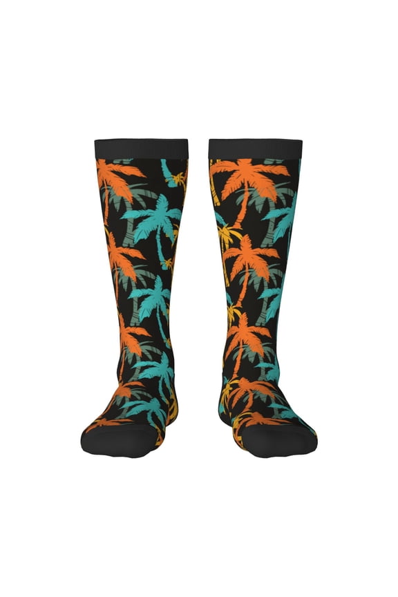 Palm Trees print thigh-high socks, crafted for both men and women with a stretchy, high-opaque design perfect for daily wear