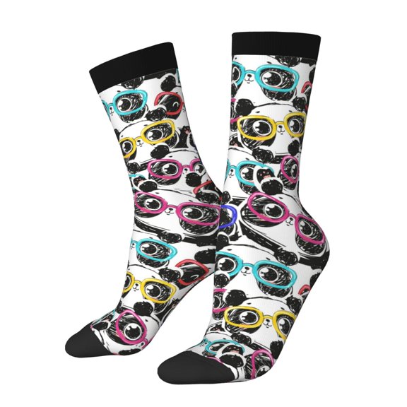 Xecao Panda And Glasses Pattern Sport Socks for Women and Men Crew Socks Sporty Calf Socks Casual Socks