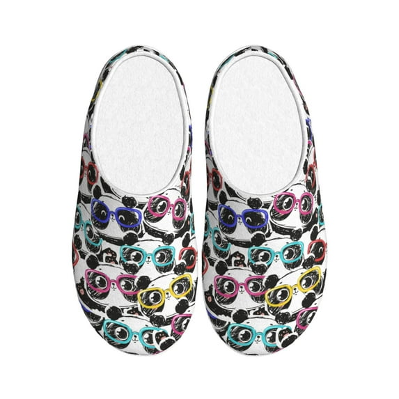 Xecao Panda And Glasses Print Cotton Slippers Fuzzy Warm Cozy Slippers Non Slip House Slippers For Indoor Outdoor Cotton Slippers House Slippers-37/38