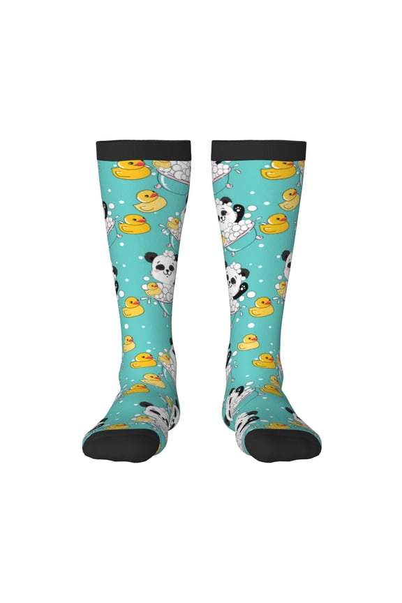 Panda Bathing print thigh-high socks, crafted for both men and women with a stretchy, high-opaque design perfect for daily wear