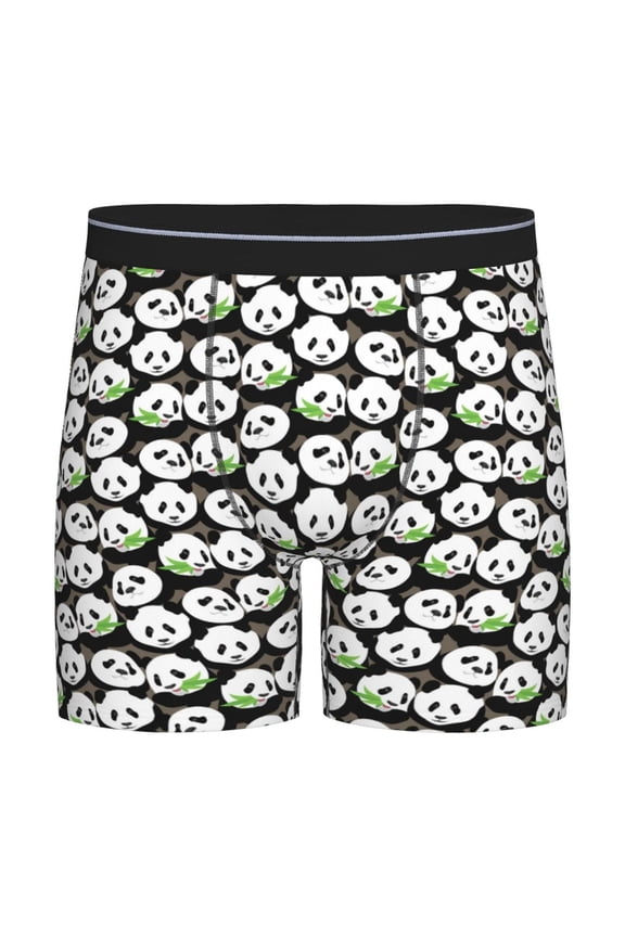 Panda Bear Print Boxer Briefs for Men's Stretch Moisture-Wicking Underwear, Mid-Rise Classics breathable fabric
