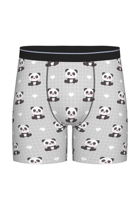 Panda Bear Print Boxer Briefs for Men's Stretch Moisture-Wicking Underwear, Mid-Rise Classics breathable fabric