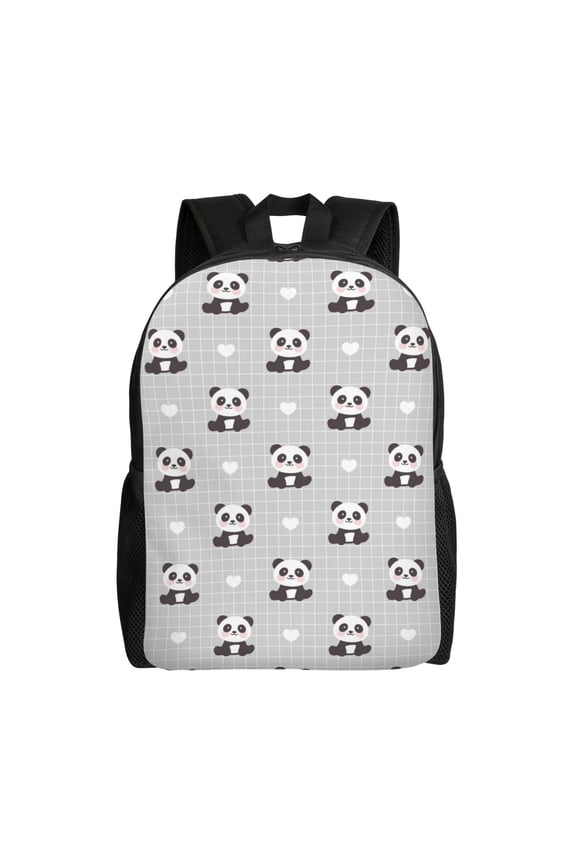 Panda Bear Print School Backpack with Laptop Compartment Small Travel Laptop Backpack for Women Men Waterproof College Backpack Simple School Bag