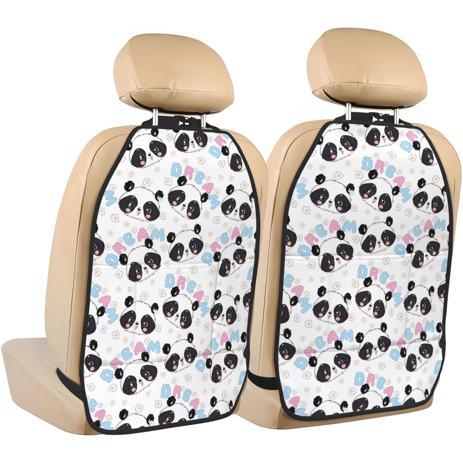 Xecao Panda Bear1 Pattern Car Seat Back Protector 2 Pack Large Capacity Pocket, Kick Mats Back Seat Protector