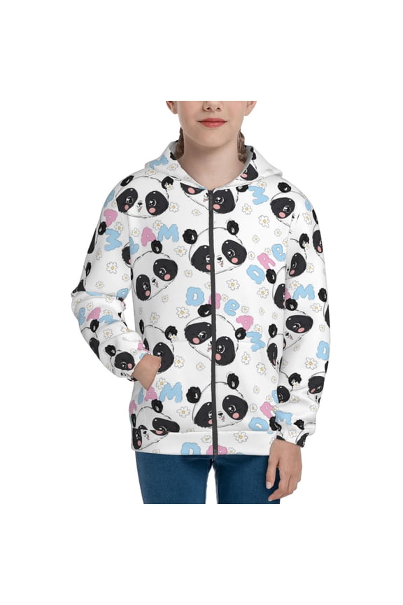 Panda Bear1 Pattern Zip Up Hoodies for Boys Girls, Sweatshirt with Pockets-Small