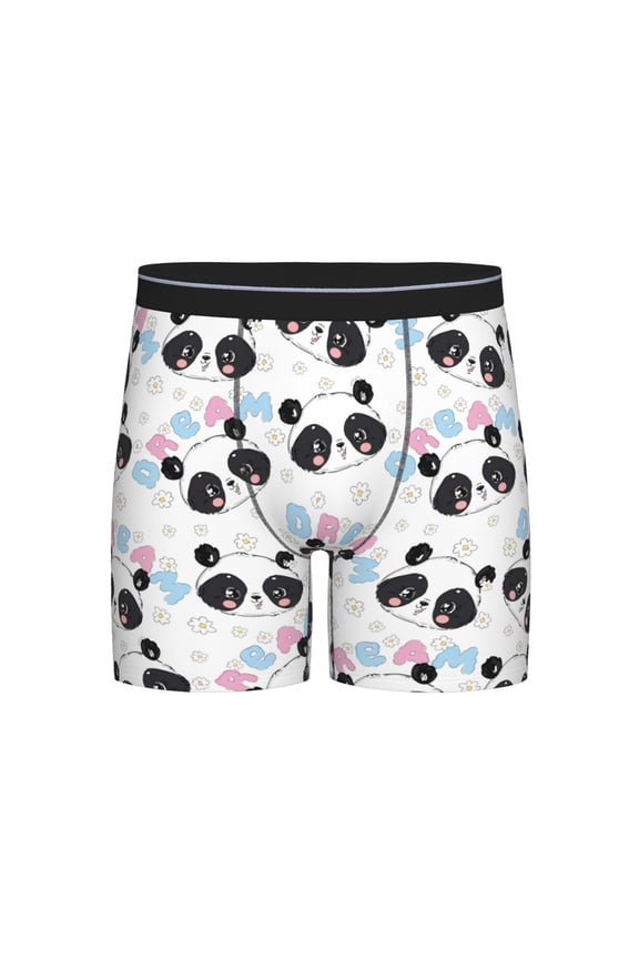 Panda Bear1 Print Boxer Briefs for Men's Stretch Moisture-Wicking Underwear, Mid-Rise Classics breathable fabric