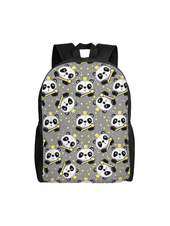 Panda With Crown And Stars Print School Backpack with Laptop Compartment Small Travel Laptop Backpack for Women Men Waterproof College Backpack Simple School Bag