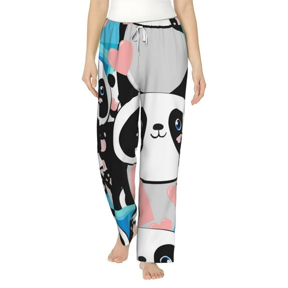 Xecao Panda Cute Pink Hearts Women's Straight Lounge Pajama Pants: The Epitome of Relaxed Sleepwear