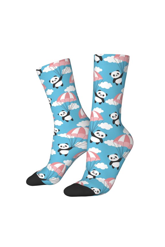 Panda Flying in the Sky Pattern Sport Socks for Women and Men Crew Socks Sporty Calf Socks Casual Socks