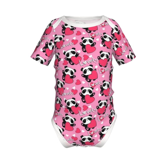 Xecao Panda Heart Valentine Pattern Baby Climbing Bodysuit Short Sleeve Onesie Unisex 0-12 Months Baby Shirt Newborn Outfits Crotch snap design-18 Months