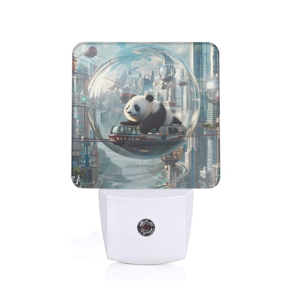 Xecao Panda In Futuristic City for Night Light - a Wall-mounted LED Fixture with A Dusk-to-dawn Sensor, Ideal for Bedrooms, Bathrooms, Hallways, and Kitchens-US