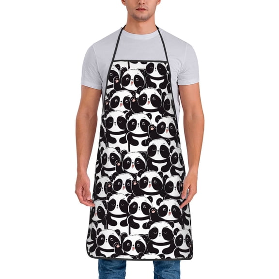 Xecao Panda Print Funny BBQ Chef Aprons for Men Women,Adjustable Kitchen Cooking Aprons with Pocket Waterproof Oil Proof No Pilling Fading